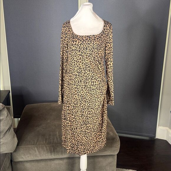 Isabel by Ingrid & Isabel Animal Print Long Sleeve Ruched Maternity Dress M NEW - Picture 2 of 11
